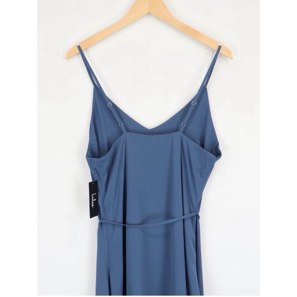 Clearance!Lulu's Slate Blue Chiffon Tie Waist V-Neck Midi Dress Size Large NWT - Picture 4 of 8